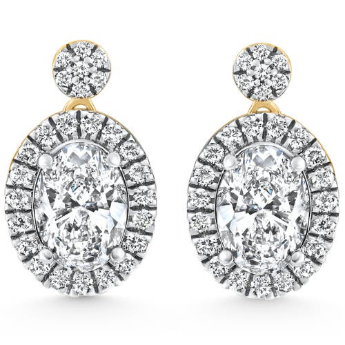 Bliss Diamond 3 1/2ct Oval Halo Dangle Diamond Earrings Gold Studs Lab Grown In Yellow Gold