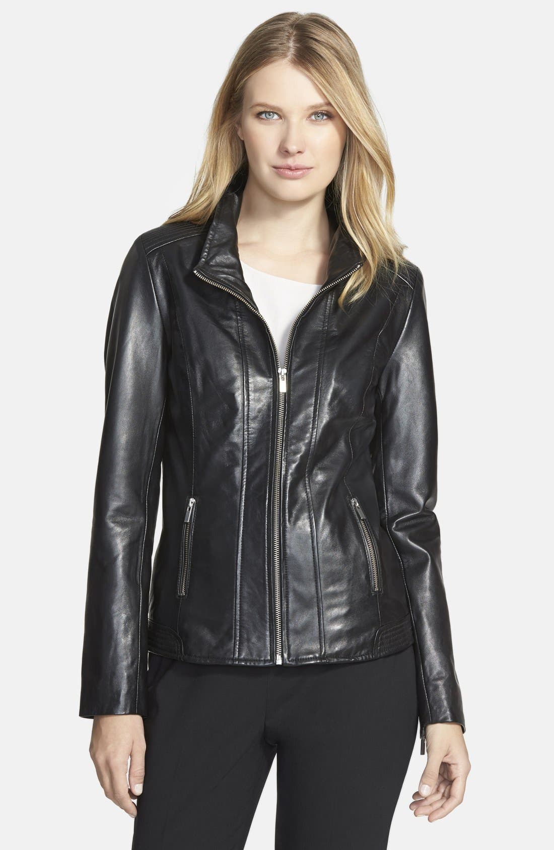 LaMarque Funnel Collar Leather Jacket Nordstrom