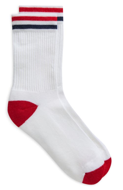 Shop American Trench Kennedy Lux Stripe Crew Socks In Classic White