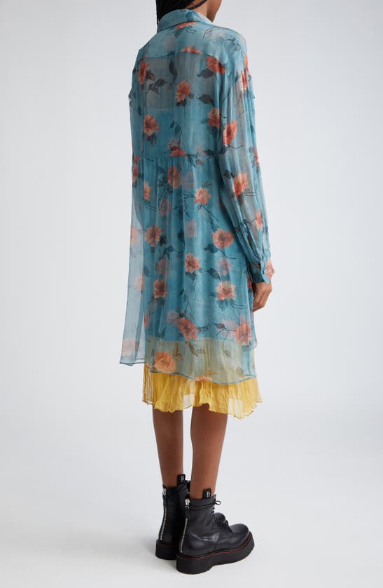 Shop R13 Floral Long Sleeve Double Layer Dress In Blue Floral