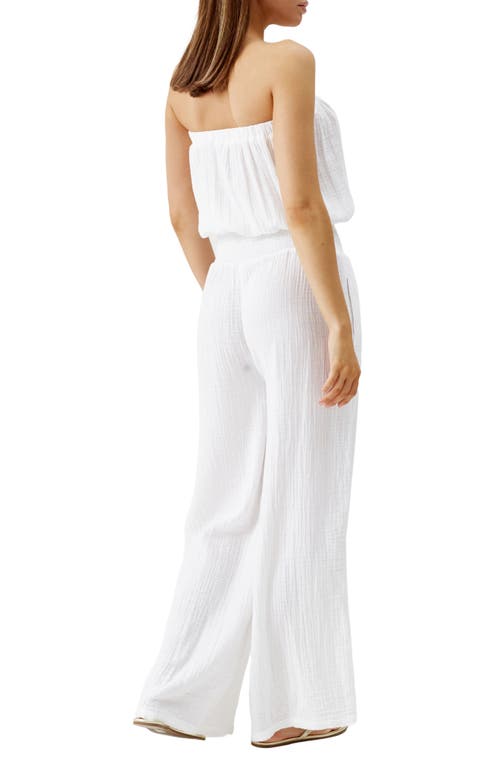 Shop Melissa Odabash Naomi Strapless Cotton Gauze Cover-up Jumpsuit In White