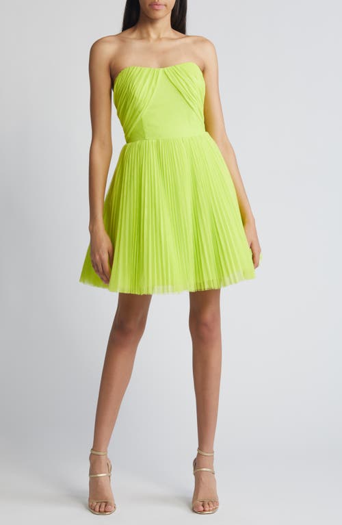 Pleated Strapless Tulle Minidress in Bright Green