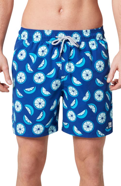 Tom & Teddy Citrus Print Swim Trunks Ocean Blue at Nordstrom,