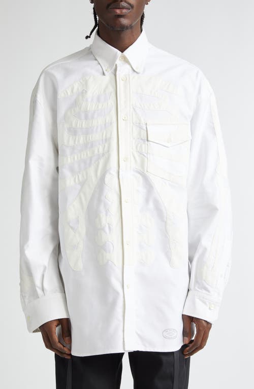 TAKAHIROMIYASHITA TheSoloist. Bone Appliqué Button-Down Shirt in White X White Bone 