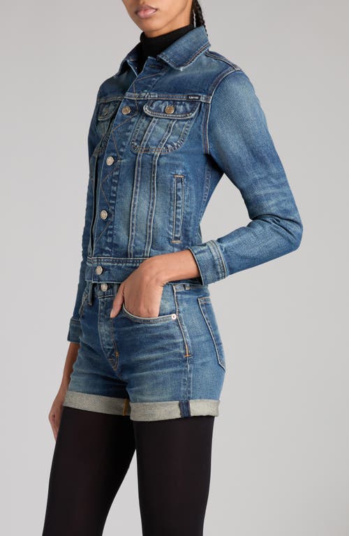 Shop Tom Ford Comfort Crop Stonewash Denim Jacket In Mid Blue