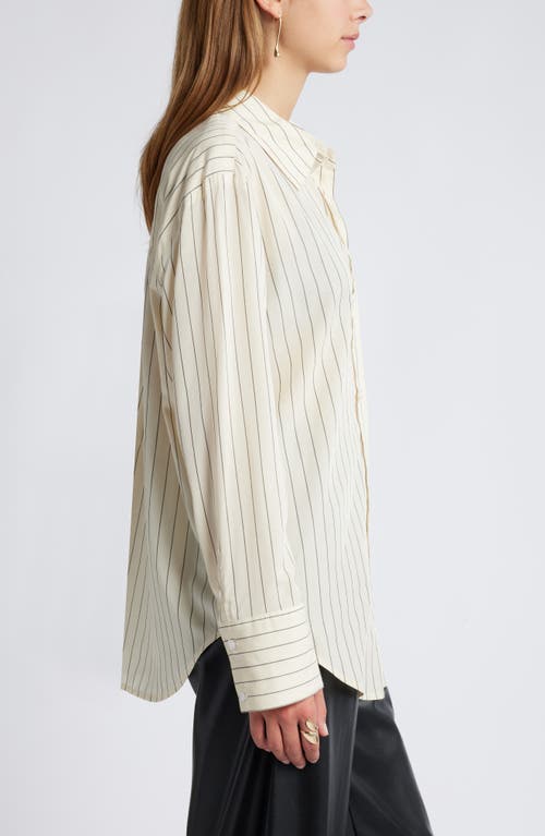 Shop Open Edit Stripe Button-up Shirt In Ivory- Grey Pinstripe