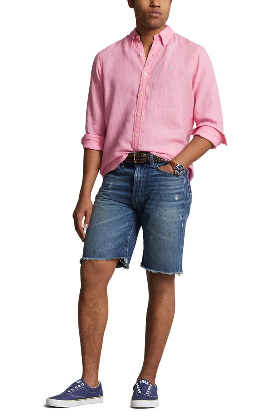 Shop Polo Ralph Lauren Classic Fit Linen Button-down Shirt In Florida Pink