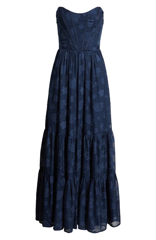 Lulus Gracefully Elegant Embroidered Corset Gown In Navy Blue