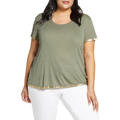 Plus Size Vince Camuto Gold Foil Hem Tee, Green