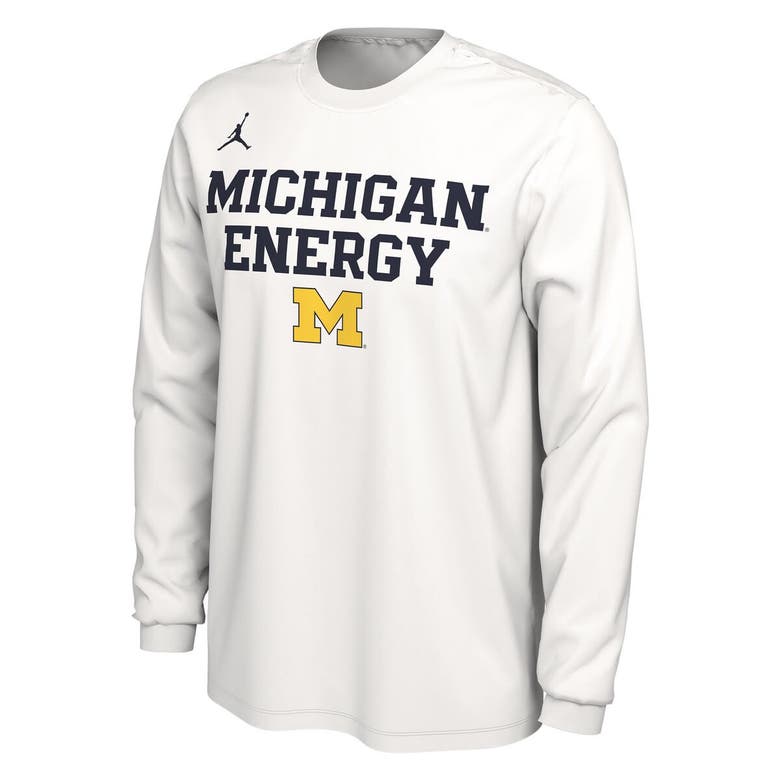 Shop Jordan Brand Unisex   White Michigan Wolverines 2024 On-court Bench Energy Long Sleeve T-shirt