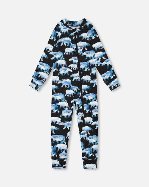 Shop Deux Par Deux Baby Boy's One Piece Thermal Underwear Black Printed Polar Bears In Printed Bears