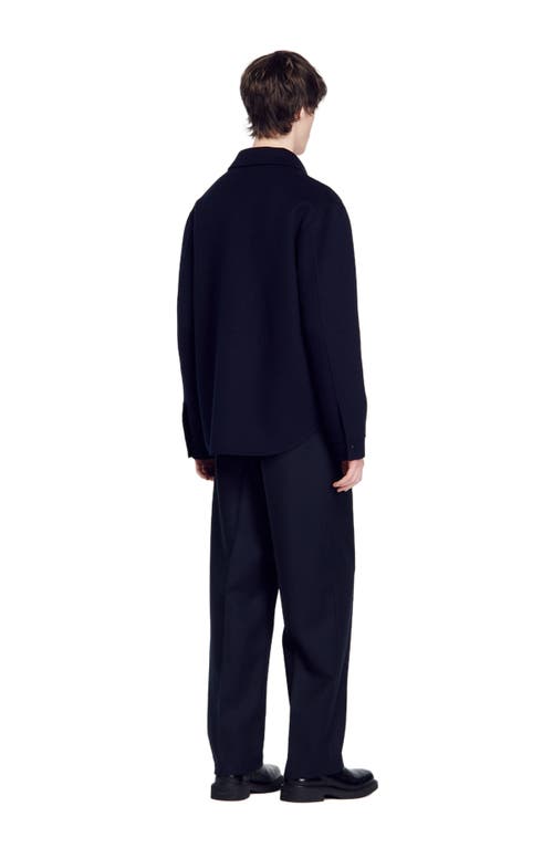 Shop Sandro Double-faced Overshirt In Navy Blue