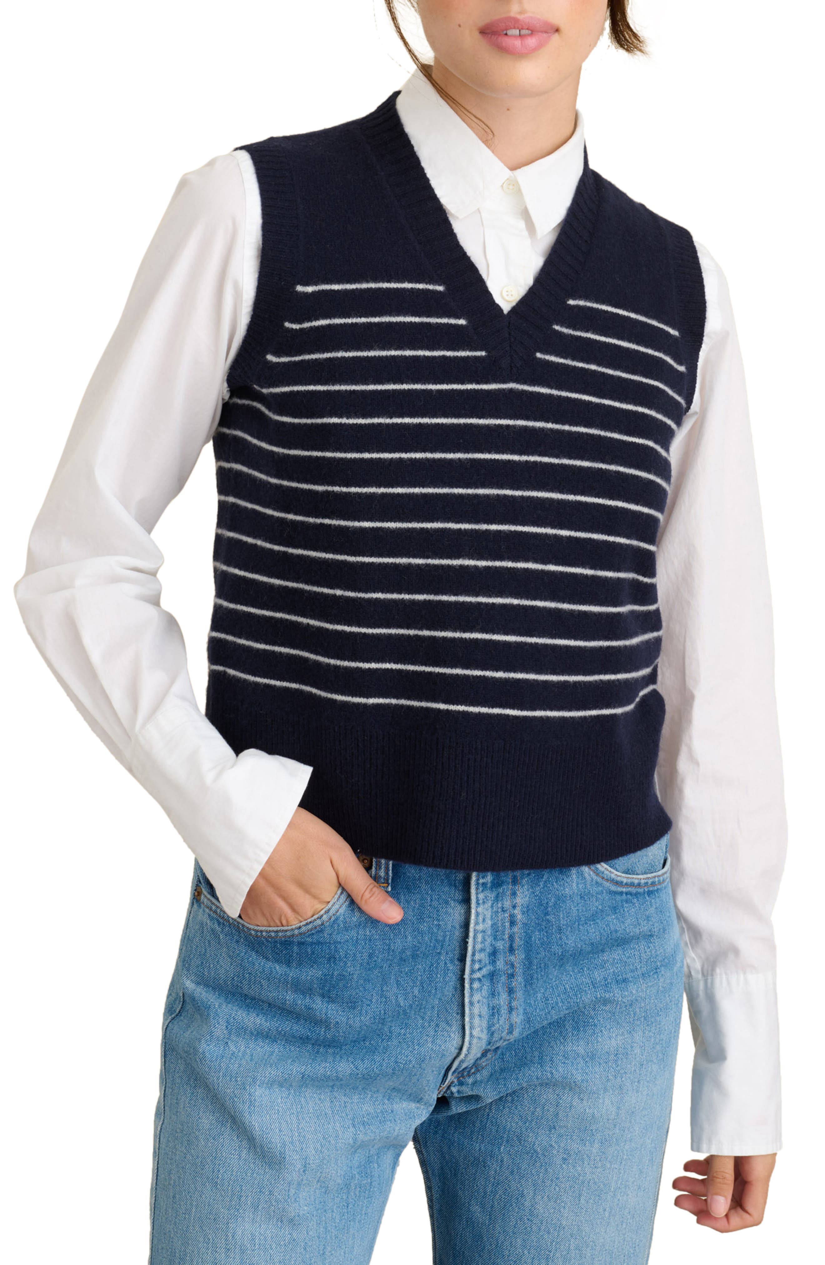 Marina Stripe Merino Wool Sweater Vest 