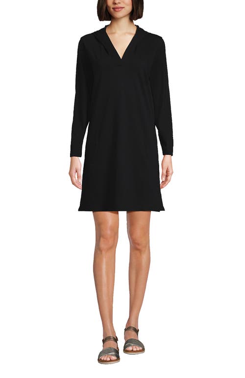 Shop Lands' End Cotton Jersey Long Sleeve Hooded Swim Cover-up Dress In Black