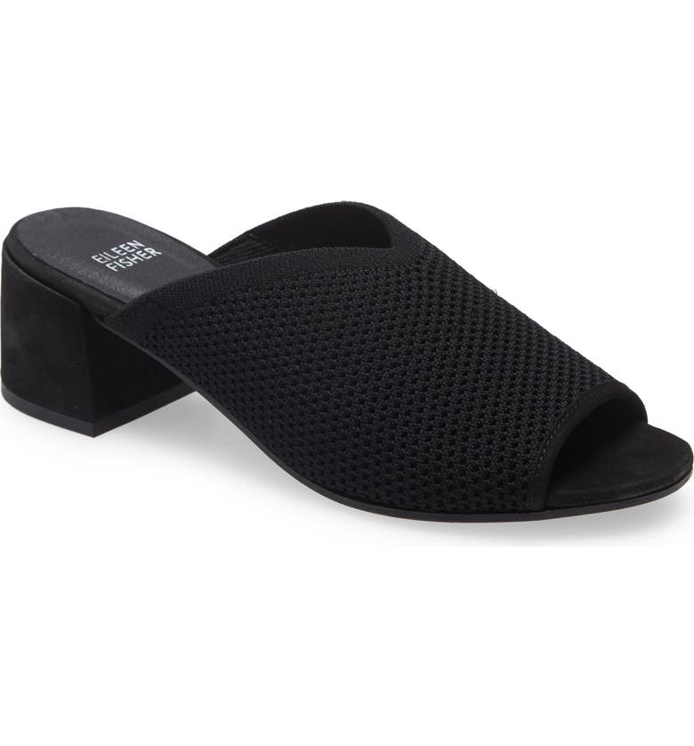 EILEEN FISHER Fave Block Heel Slide Sandal, Main, color, BLACK KNIT