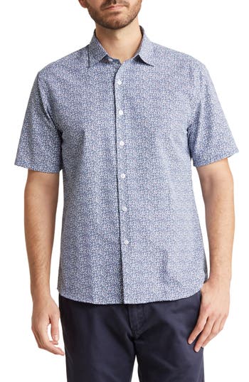 Shop Westzeroone Bowfin Short Sleeve Button-up Shirt In Blue/white