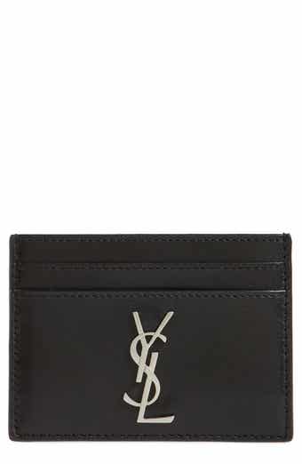 Saint Laurent Ysl Monogram Metallic Leather Card Case In Platinum