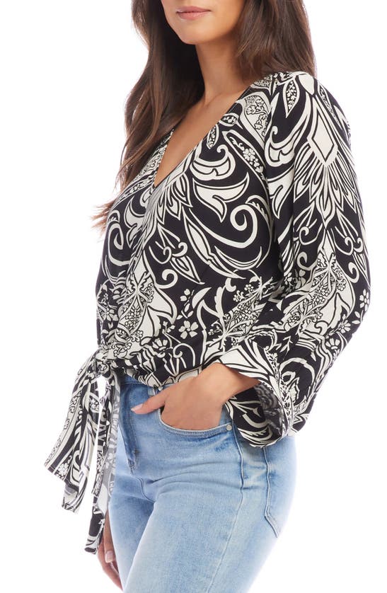 Shop Karen Kane Paisley Print Tie Front Top In Black Print