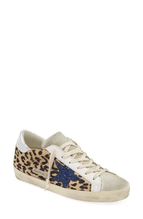 Golden Goose Super-star Private Edition Genuine Calf Hair Sneaker In Leopard/blue