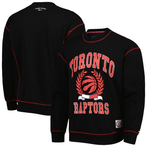 Men's Tommy Jeans Black Toronto Raptors Peter French Terry Pullover Sweatshirt