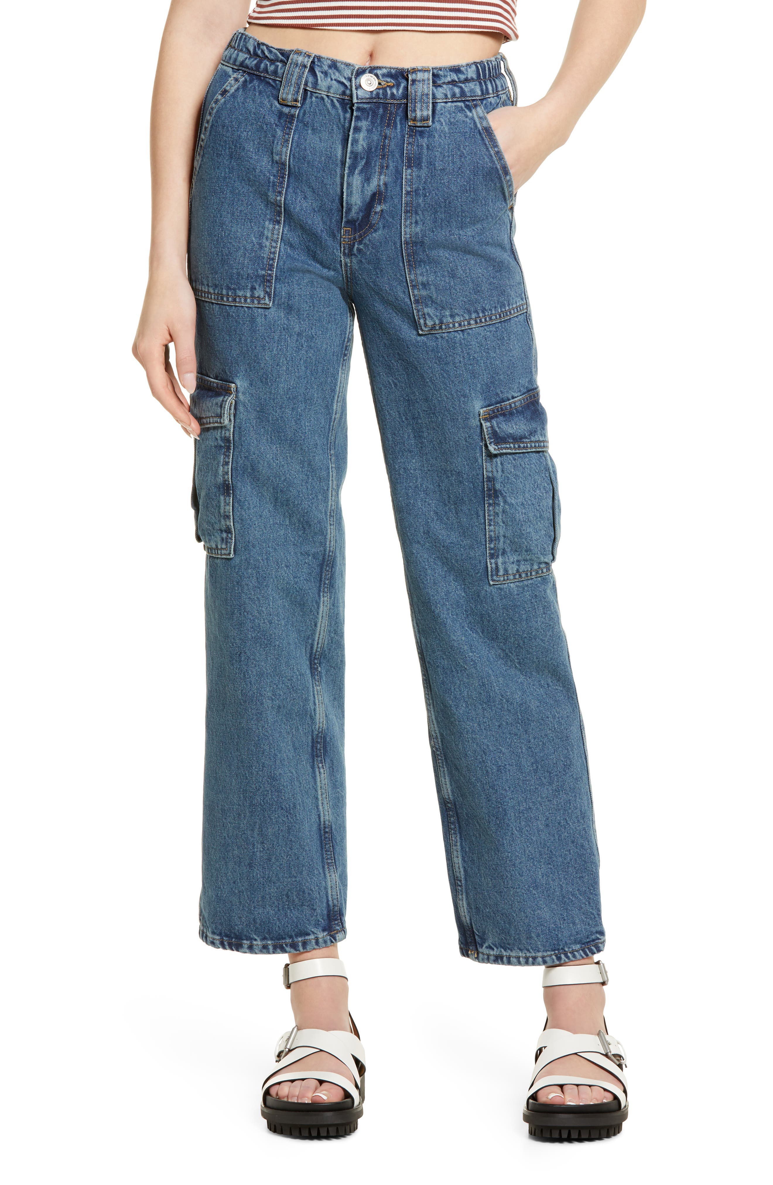 ladies denim cargo jeans