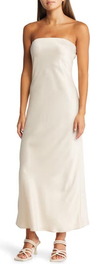 WAYF Strapless Matte Satin Bias Cut Gown | Nordstrom