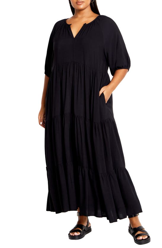 City Chic Brynn Tiered Maxi Dress In Black