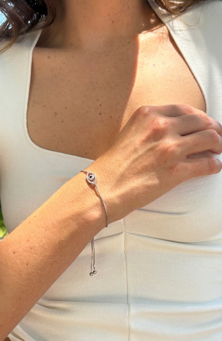 Adornia White Rhodium Plated Pavé Swarovski Crystal Evil Eye Lariat