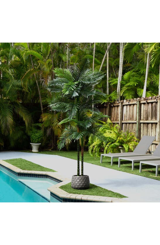 Shop Nearly Natural Uv Resistant Artificial Double Robellini Palm Tree In Green