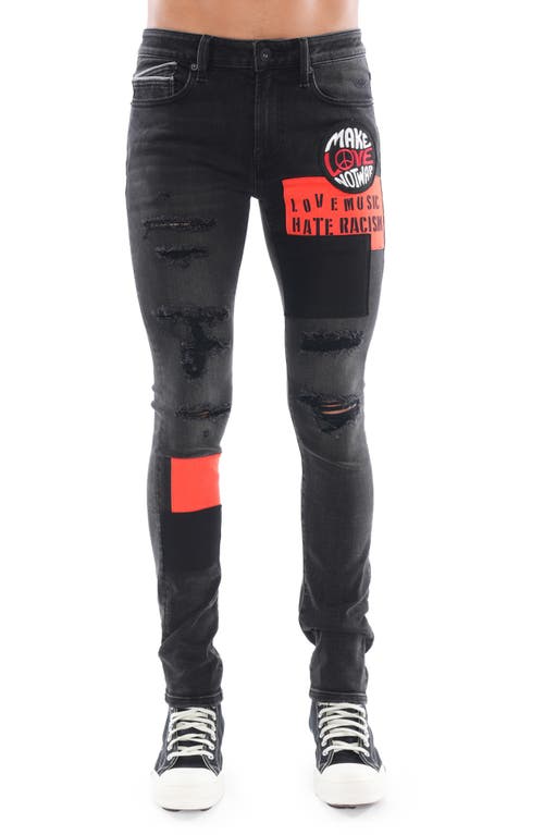 Cult of Individuality Punk Patchwork Super Skinny Jeans in Black