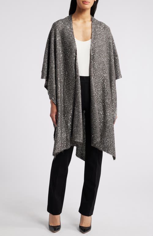 Shop Anne Klein Sequin Cardigan In Dark Heather Grey/silver