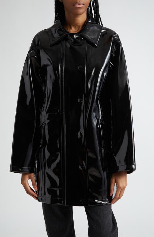 Stand Studio Maxxy Faux Patent Leather Raincoat in Black at Nordstrom, Size 6 Us