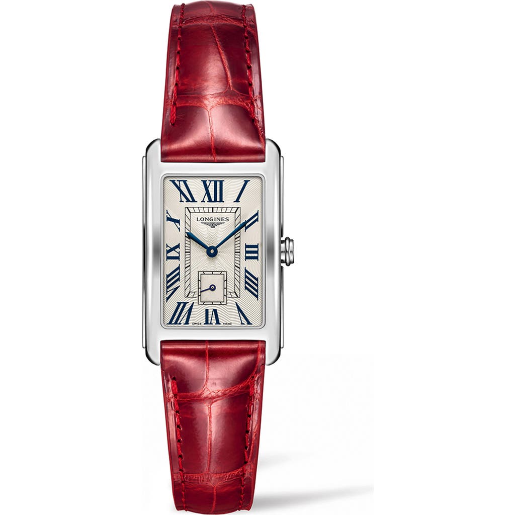 Longines Women's Swiss Dolcevita Red Leather Strap Watch 23x37mm In Red/silver