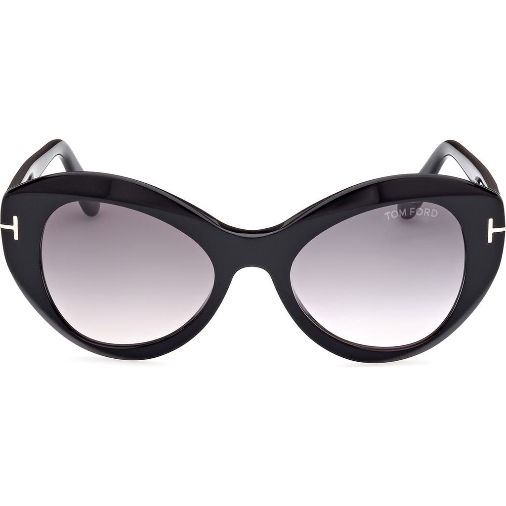 Tom Ford Guinivere 52mm Round Sunglasses In Shiny Black/gradient Smoke