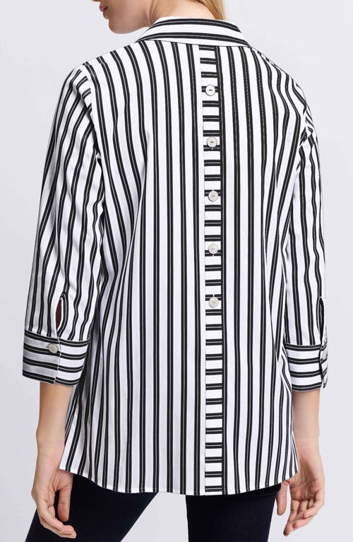 Shop Foxcroft Pamela Stripe Cotton Blend Tunic Shirt In Black/white