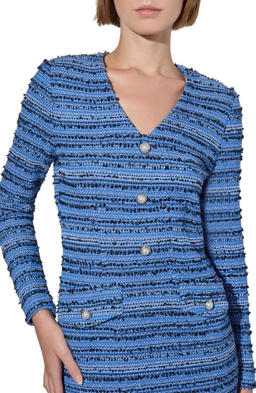 Shop Ming Wang Long Sleeve Tweed Sheath Dress In Gentian Blue/black