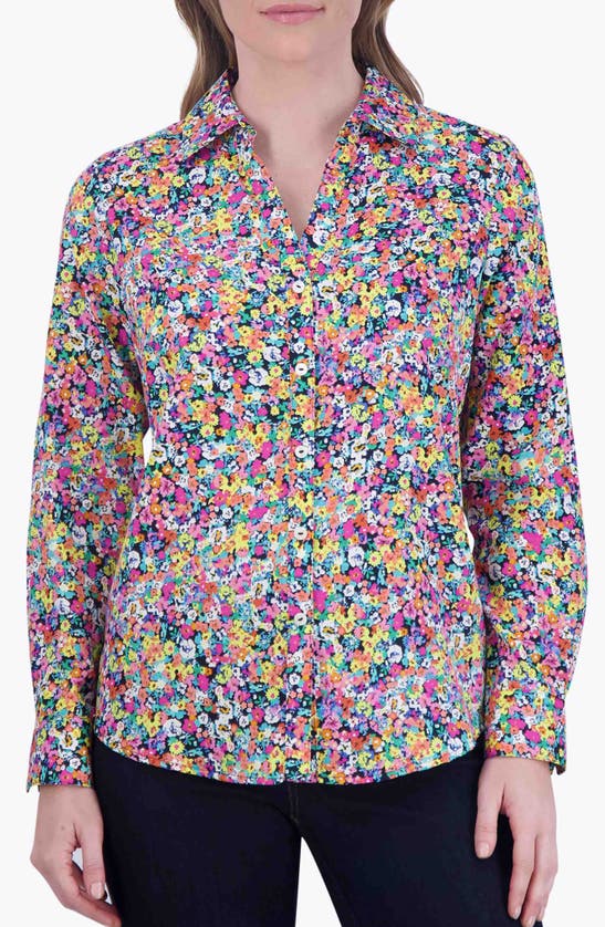 Shop Foxcroft Mary Floral Non-iron Cotton Button-up Shirt In Multi