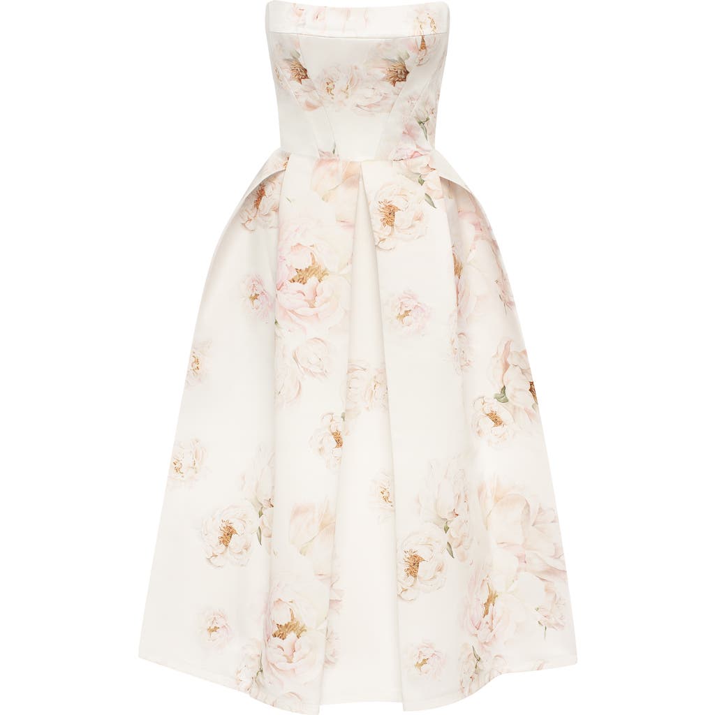 Milla Pink Peony Corset Midi Dress, Garden Of Eden In White