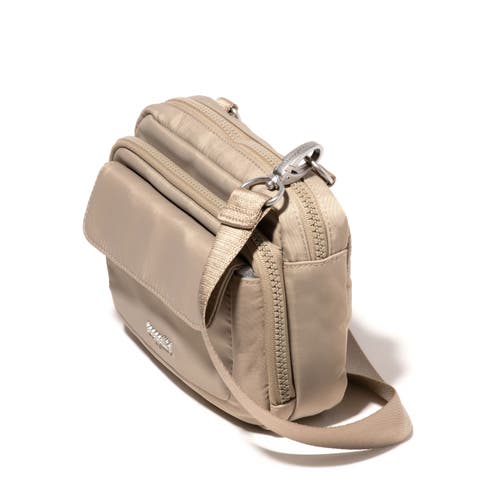 Baggallini Modern Double Zip Crossbody Bag In Taupe Twill