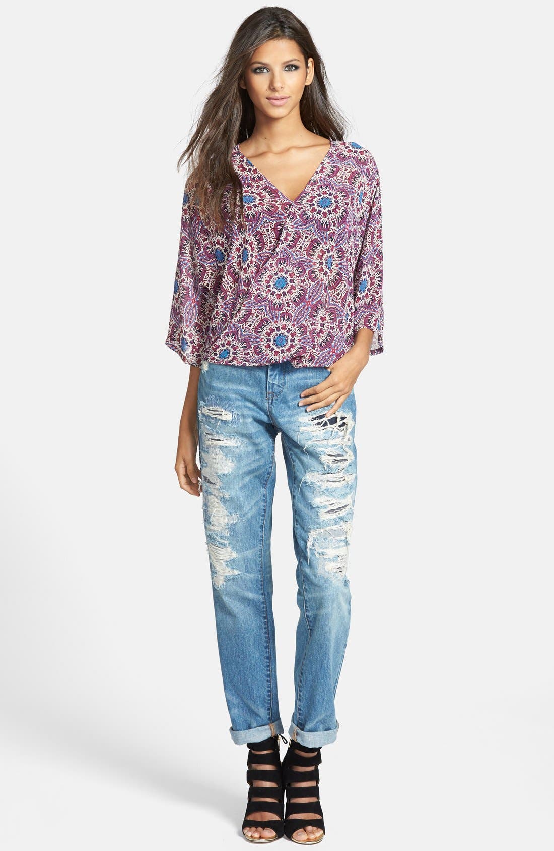 BLANKNYC Destroyed Boyfriend Jeans (White) | Nordstrom