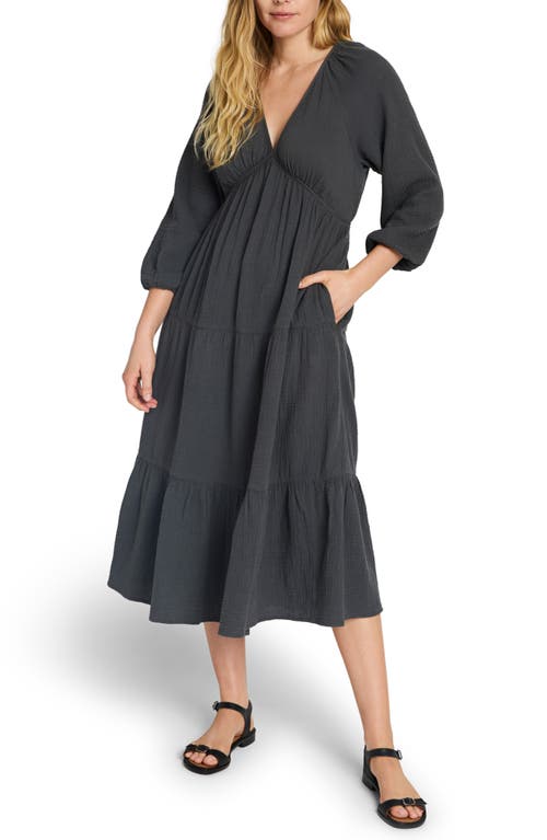 Dream Organic Cotton Gauze Midi Dress in Washed Black