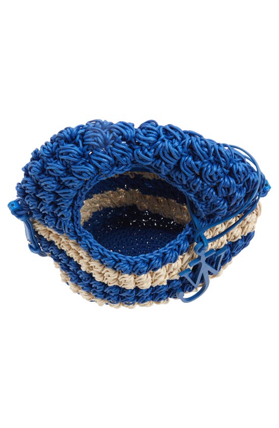 Jw Anderson Popcorn Crocheted Cotton Basket Bag In Blue/ Off White