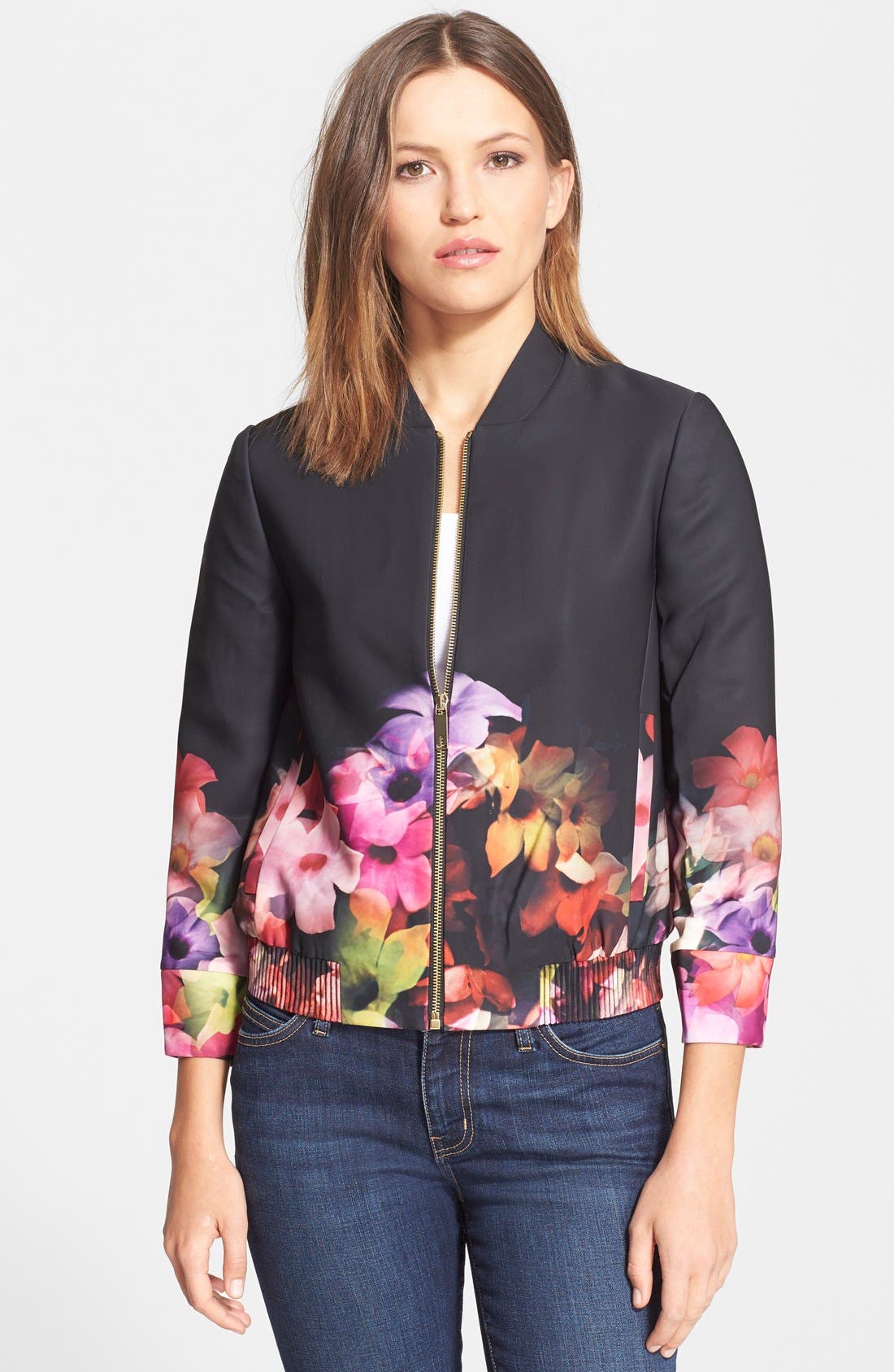 Ted Baker London 'Giletta' Floral Print Crepe Bomber Jacket Nordstrom