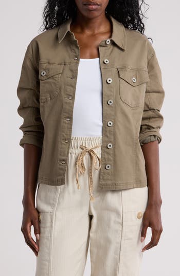 Democracy Cinch Sleeve Denim Jacket In Laurel Oak