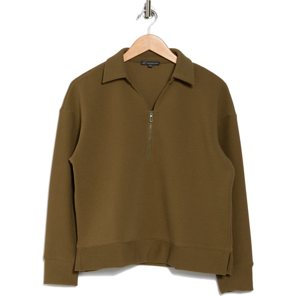 ADRIANNA PAPELL ADRIANNA PAPELL OTTOMAN RIB ZIP FRONT PULLOVER TOP