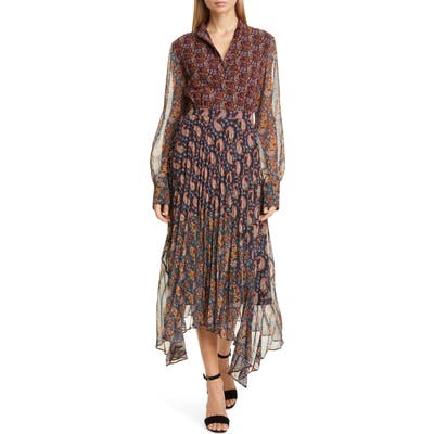 Altuzarra Asymmetrical Paisley Print Long Sleeve Midi Dress, Black
