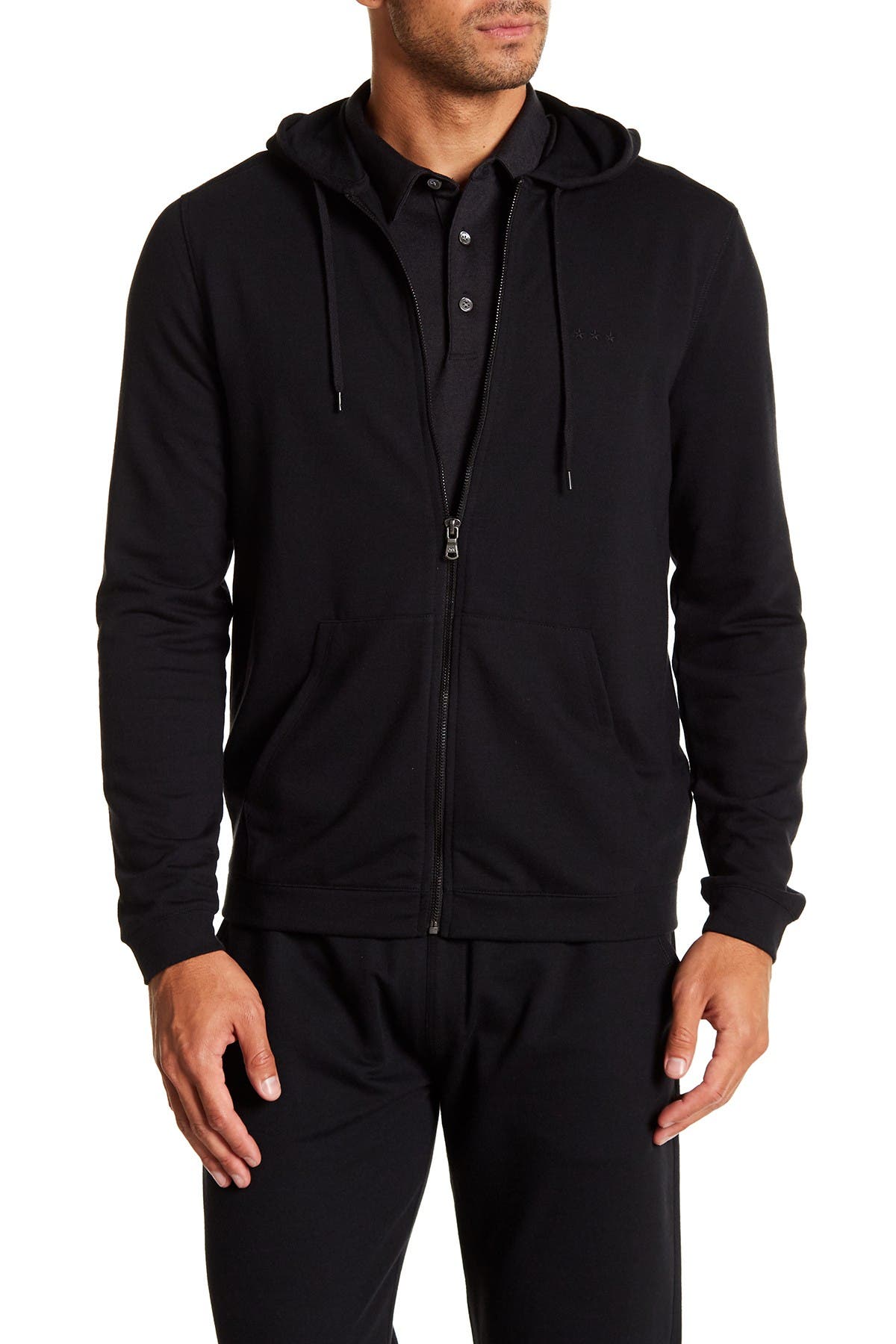 John Varvatos  Men’s sweatshirt hoodie Zip front black 3 star small  $178 D5