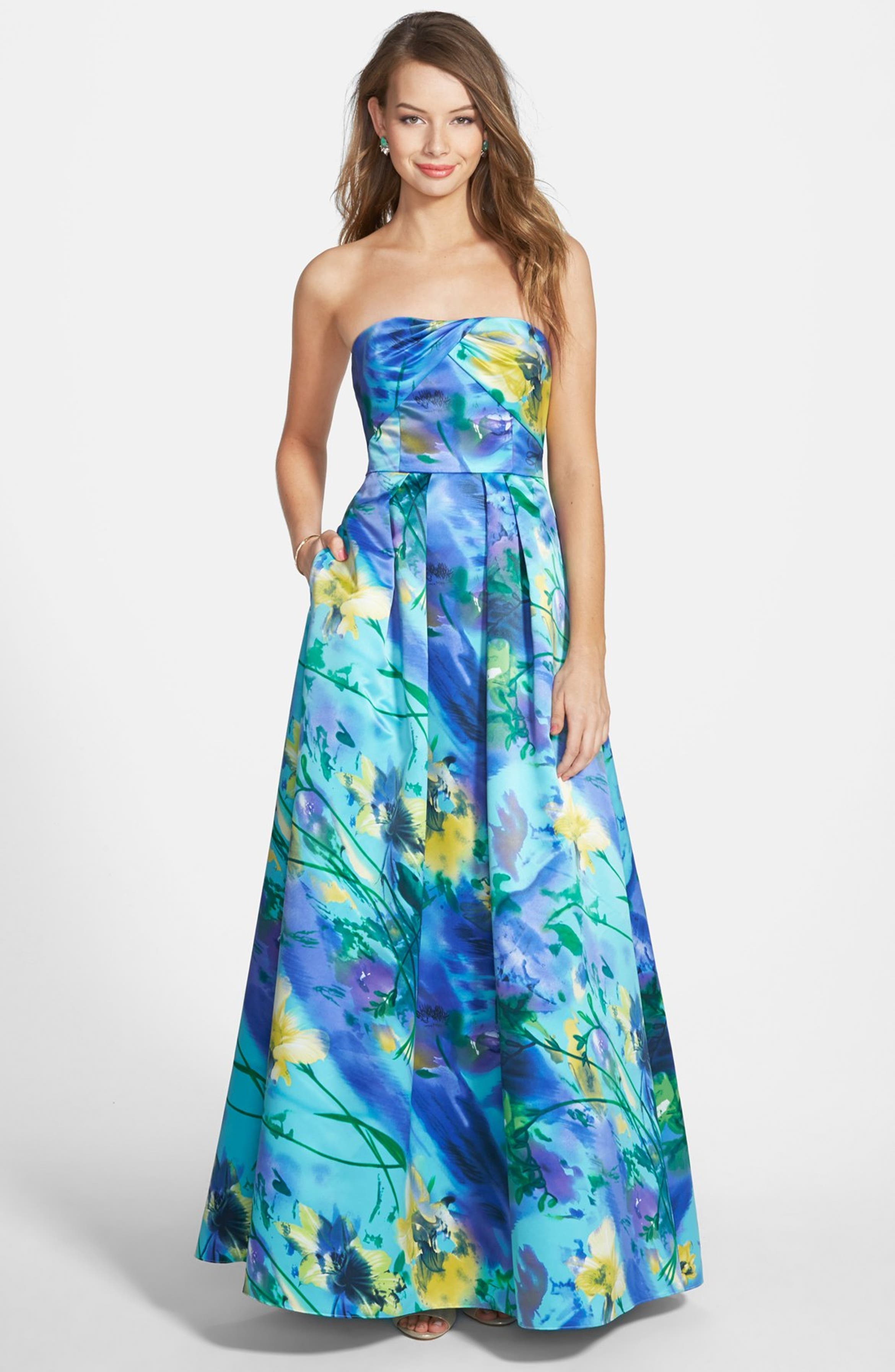 Hailey Logan Floral Print Strapless Gown (Juniors) | Nordstrom