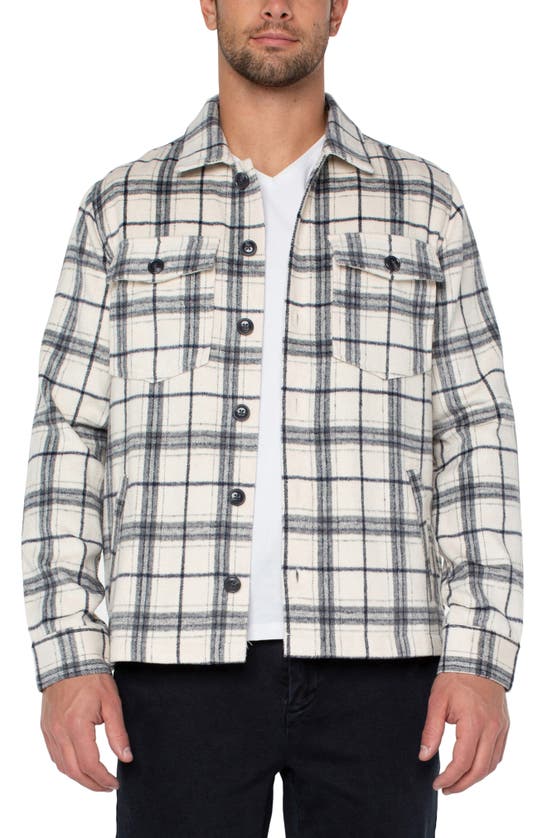 Liverpool Los Angeles Plaid Shirt Jacket In Cream/navy