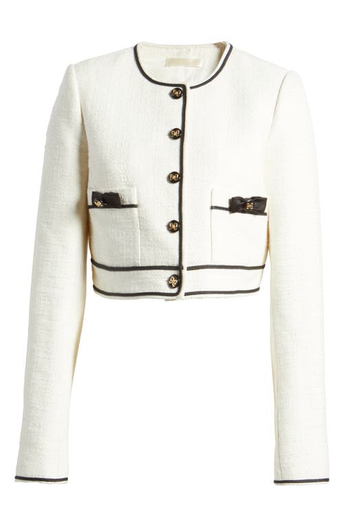 Shop Loveshackfancy Talika Crop Tweed Jacket In Cream